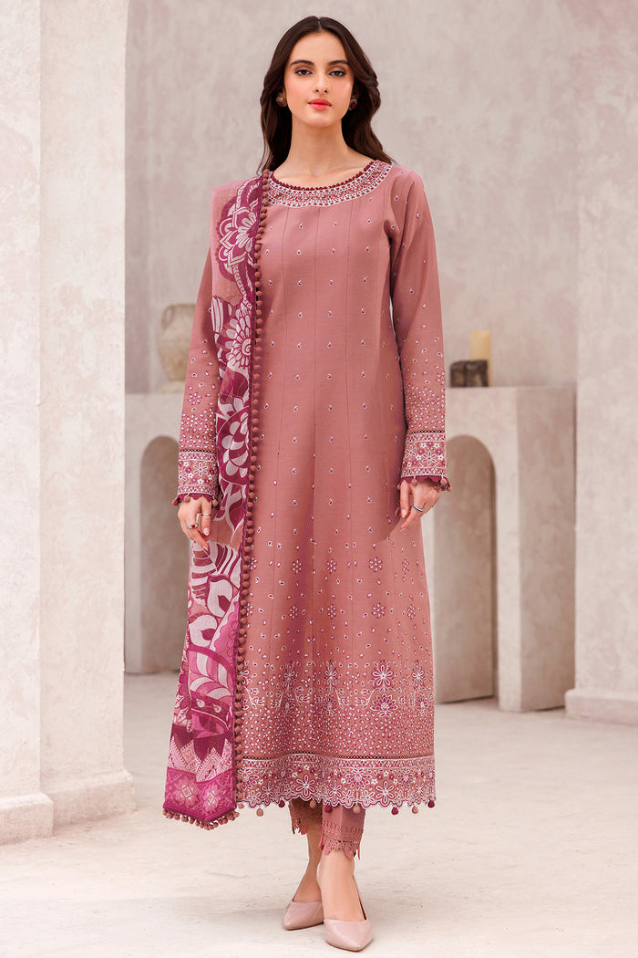 Farasha Summer Weaves Embroidered Lawn Unstitched 3Pc Suit - Pink Whisper