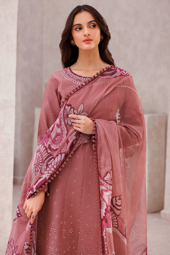 Farasha Summer Weaves Embroidered Lawn Unstitched 3Pc Suit - Pink Whisper