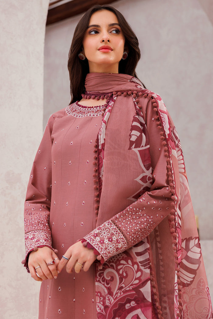 Farasha Summer Weaves Embroidered Lawn Unstitched 3Pc Suit - Pink Whisper