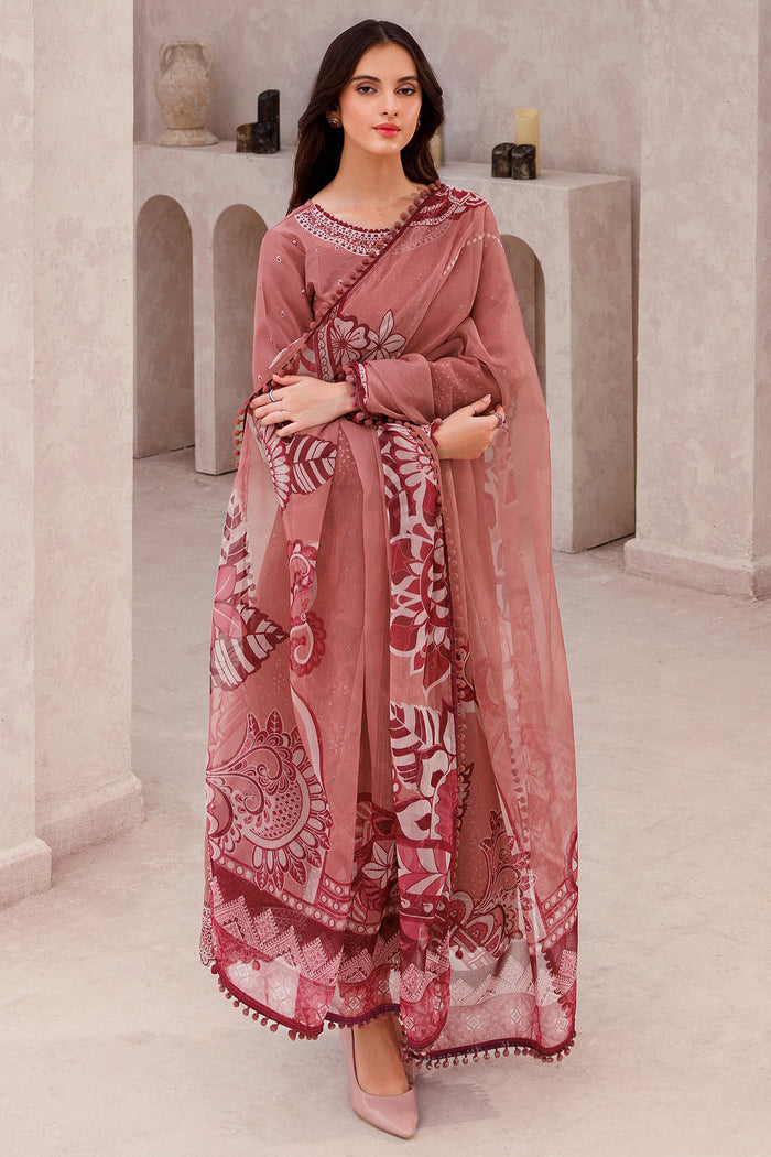 Farasha Summer Weaves Embroidered Lawn Unstitched 3Pc Suit - Pink Whisper