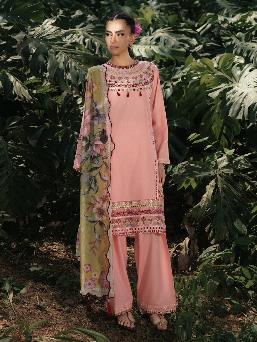 HemStitch The Garden Embroidered Lawn Unstitched 3Pc Suit - Pinky Peony