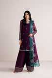 Farasha Luxury Formal Embroidered Chiffon Unstitched 3Pc Suit - Plum Adore