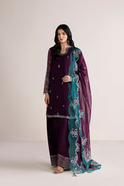 Farasha Luxury Formal Embroidered Chiffon Unstitched 3Pc Suit - Plum Adore