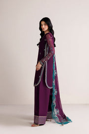 Farasha Luxury Formal Embroidered Chiffon Unstitched 3Pc Suit - Plum Adore