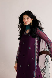 Farasha Luxury Formal Embroidered Chiffon Unstitched 3Pc Suit - Plum Adore