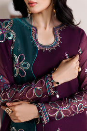 Farasha Luxury Formal Embroidered Chiffon Unstitched 3Pc Suit - Plum Adore