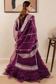 Farasha Luxury Formal Embroidered Chiffon Unstitched 3Pc Suit - Plum Affair