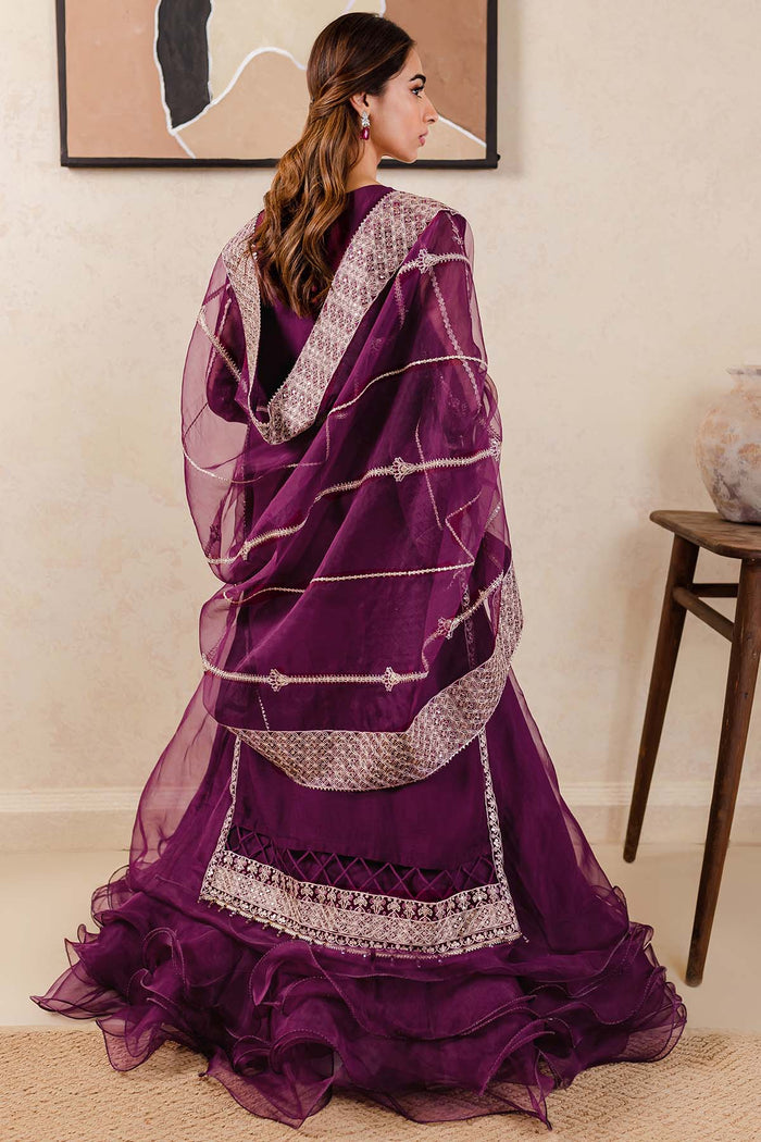 Farasha Luxury Formal Embroidered Chiffon Unstitched 3Pc Suit - Plum Affair