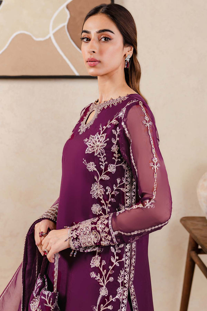 Farasha Luxury Formal Embroidered Chiffon Unstitched 3Pc Suit - Plum Affair