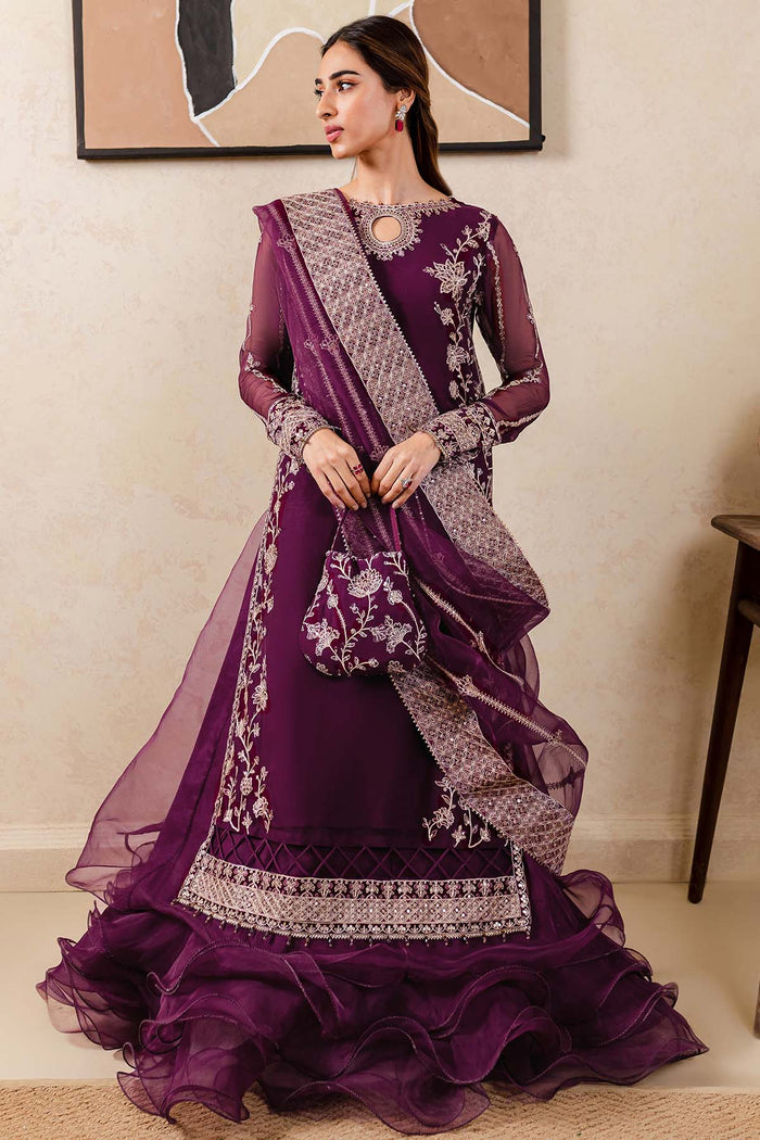 Farasha Luxury Formal Embroidered Chiffon Unstitched 3Pc Suit - Plum Affair