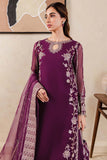 Farasha Luxury Formal Embroidered Chiffon Unstitched 3Pc Suit - Plum Affair