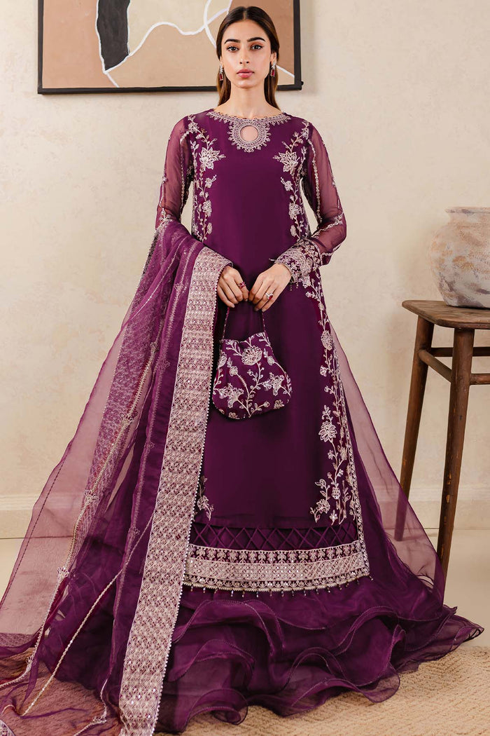 Farasha Luxury Formal Embroidered Chiffon Unstitched 3Pc Suit - Plum Affair