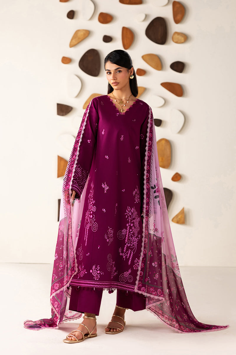 Farasha Summer Melody Embroidered Lawn Unstitched 3Pc Suit - Plum Grace