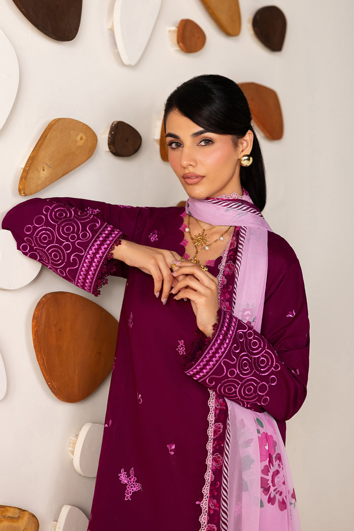 Farasha Summer Melody Embroidered Lawn Unstitched 3Pc Suit - Plum Grace