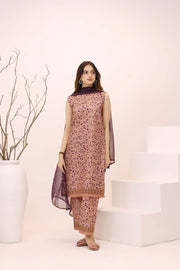 Feathers Premium House of Petals Unstitched Lawn 3Pc Suit Plum Peach-FT753