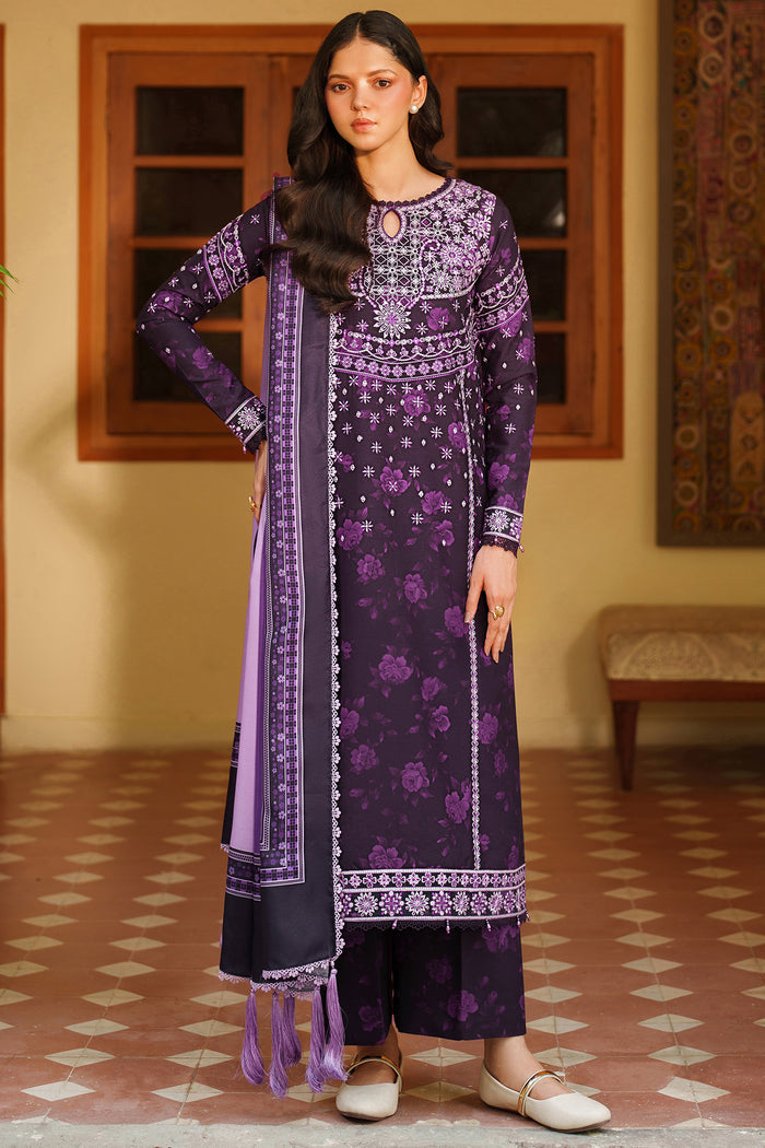 Farasha Meline Embroidered Viscose Unstitched 3Pc Suit - Plum Powder