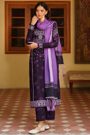 Farasha Meline Embroidered Viscose Unstitched 3Pc Suit - Plum Powder