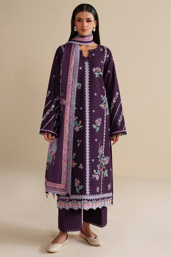 Farasha Winter Spell Embroidered Khaddar Unstitched 3Pc Suit - Plumella