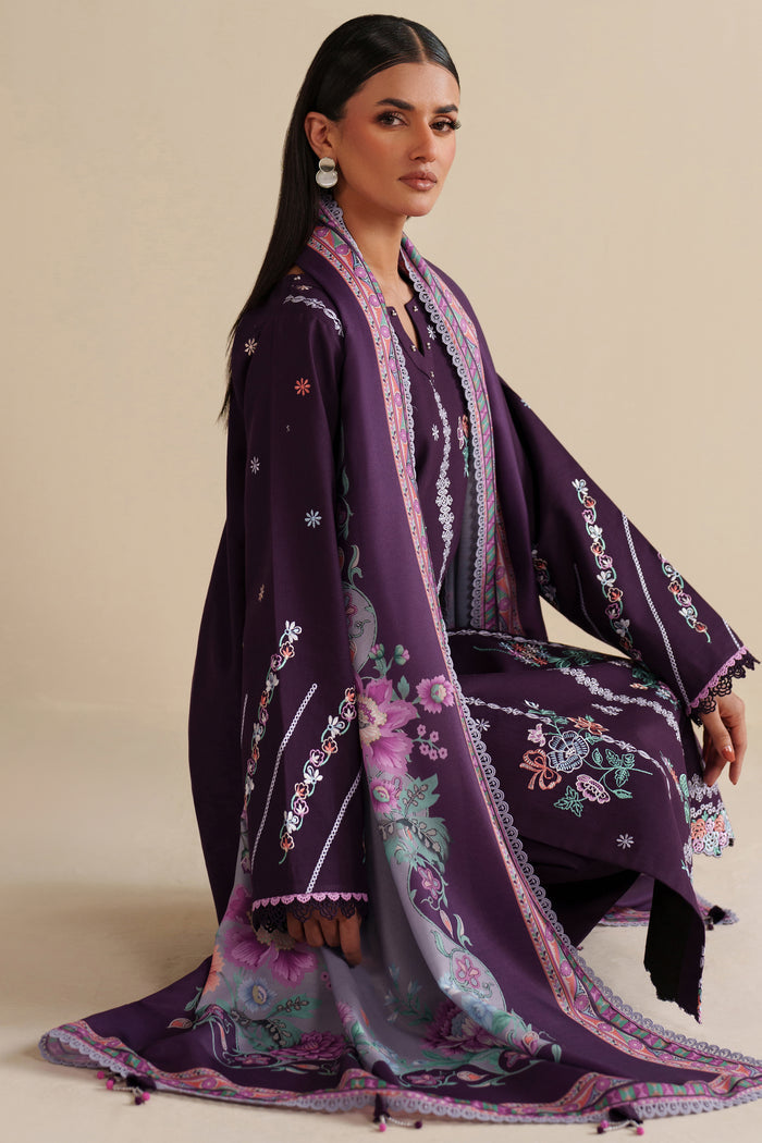 Farasha Winter Spell Embroidered Khaddar Unstitched 3Pc Suit - Plumella