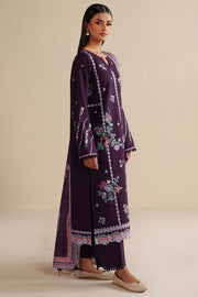 Farasha Winter Spell Embroidered Khaddar Unstitched 3Pc Suit - Plumella