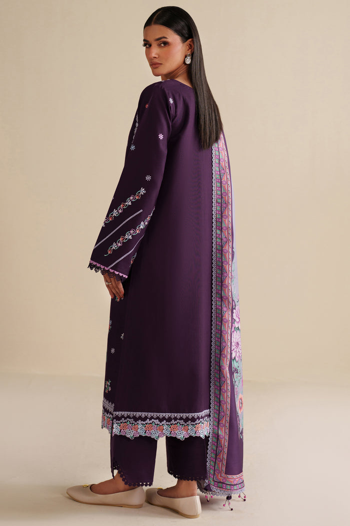 Farasha Winter Spell Embroidered Khaddar Unstitched 3Pc Suit - Plumella