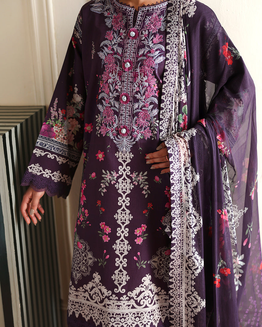 Roheenaz Eclat Gerden Printed Lawn Unstitched 3Pc Suit - POPPY BLOOM