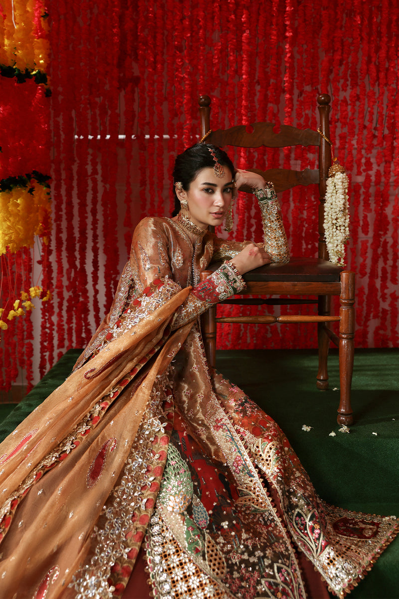 Afrozeh Shehnai Embroidered Tissue Zari Unstitched 3Pc Suit AFS-25-07 POSHNA