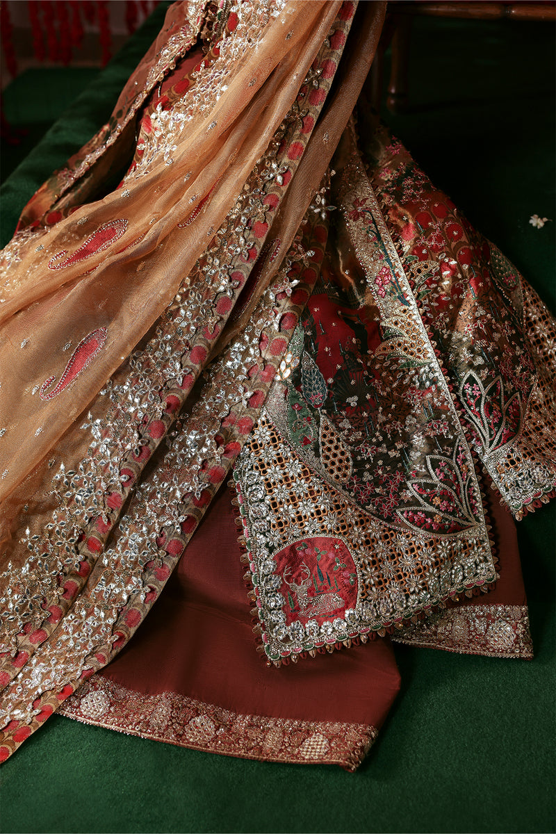 Afrozeh Shehnai Embroidered Tissue Zari Unstitched 3Pc Suit AFS-25-07 POSHNA