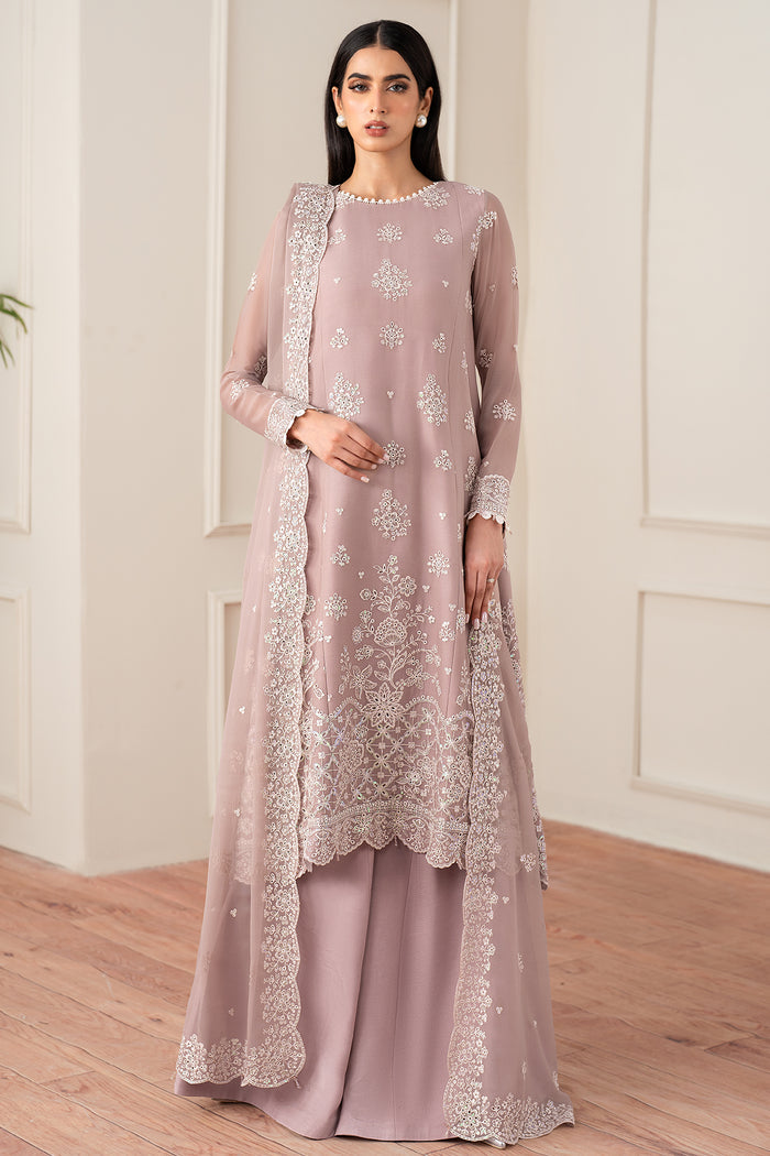 Farasha Essence Embroidered Chiffon Unstitched 3Pc Suit - Powder Bloom