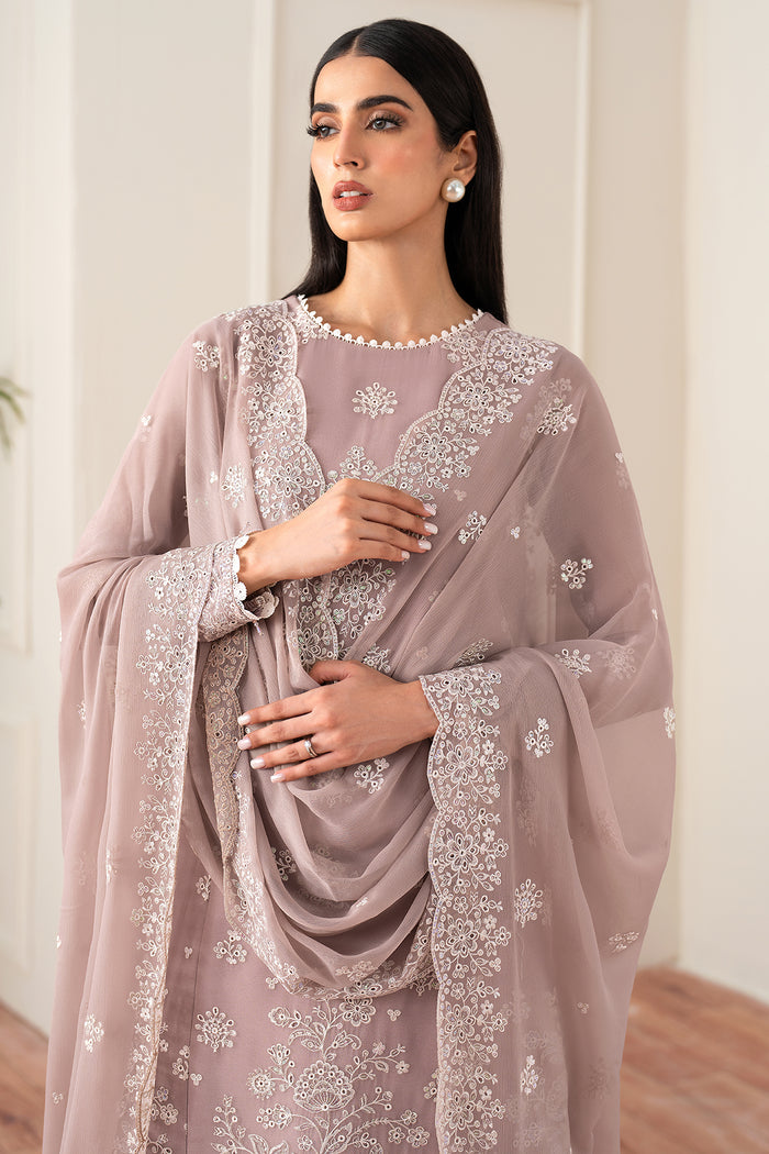Farasha Essence Embroidered Chiffon Unstitched 3Pc Suit - Powder Bloom
