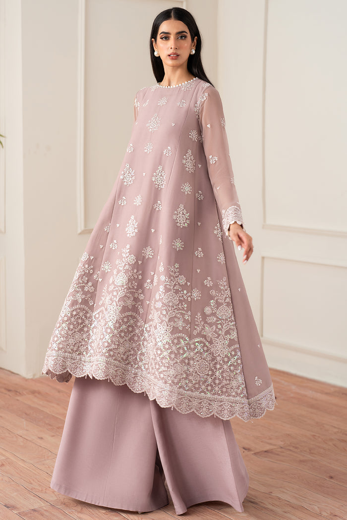 Farasha Essence Embroidered Chiffon Unstitched 3Pc Suit - Powder Bloom