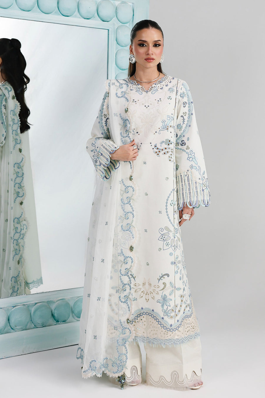 Qalamkar Festive Embroidered Lawn Unstitched 3Pc Suit QFL-03 IRMIN