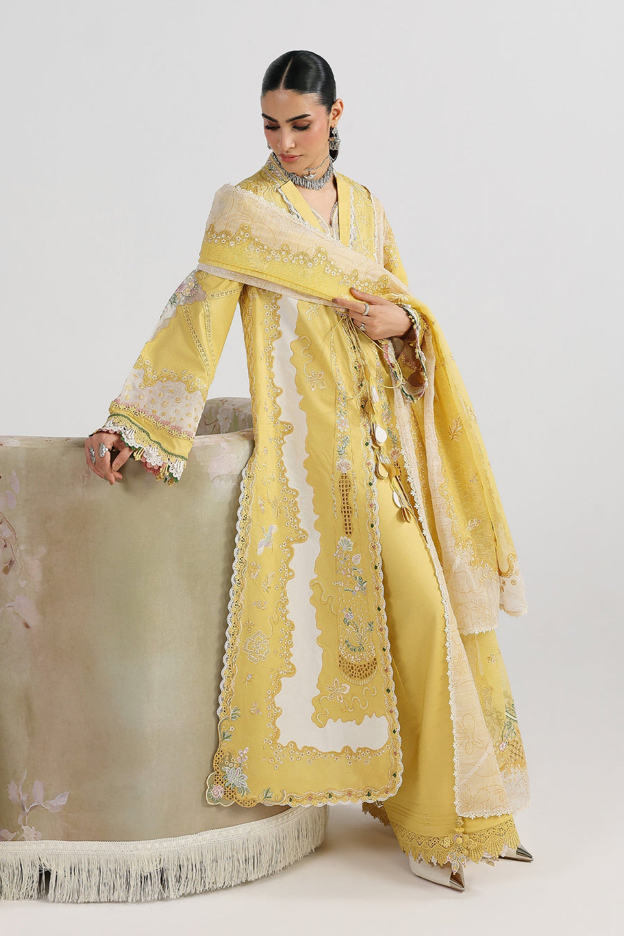 Qalamkar Festive Embroidered Lawn Unstitched 3Pc Suit QFL-05 ZARIA