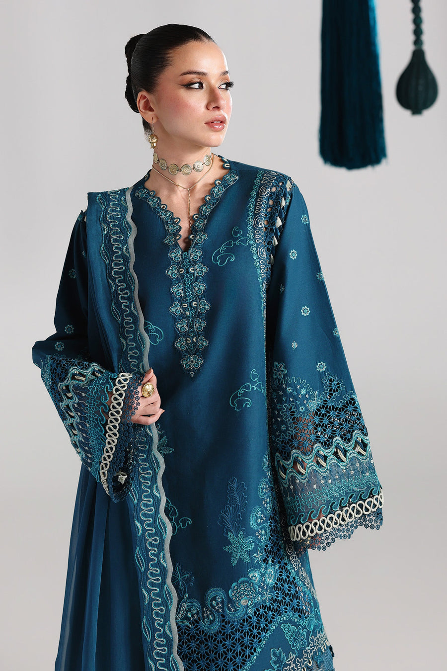 Qalamkar Festive Embroidered Lawn Unstitched 3Pc Suit QFL-07 KAISA