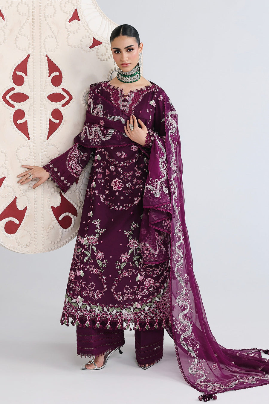 Qalamkar Festive Embroidered Lawn Unstitched 3Pc Suit QFL-10 TRESA