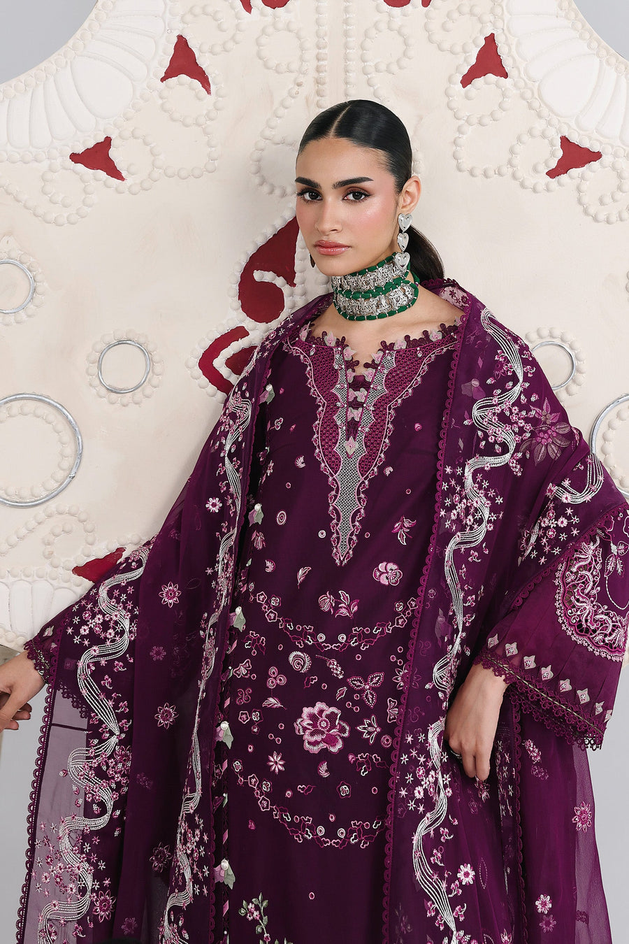 Qalamkar Festive Embroidered Lawn Unstitched 3Pc Suit QFL-10 TRESA