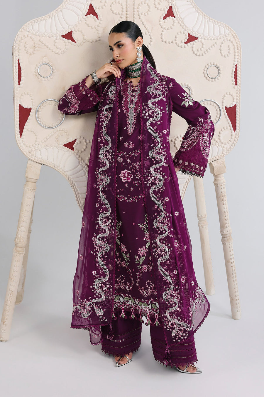 Qalamkar Festive Embroidered Lawn Unstitched 3Pc Suit QFL-10 TRESA