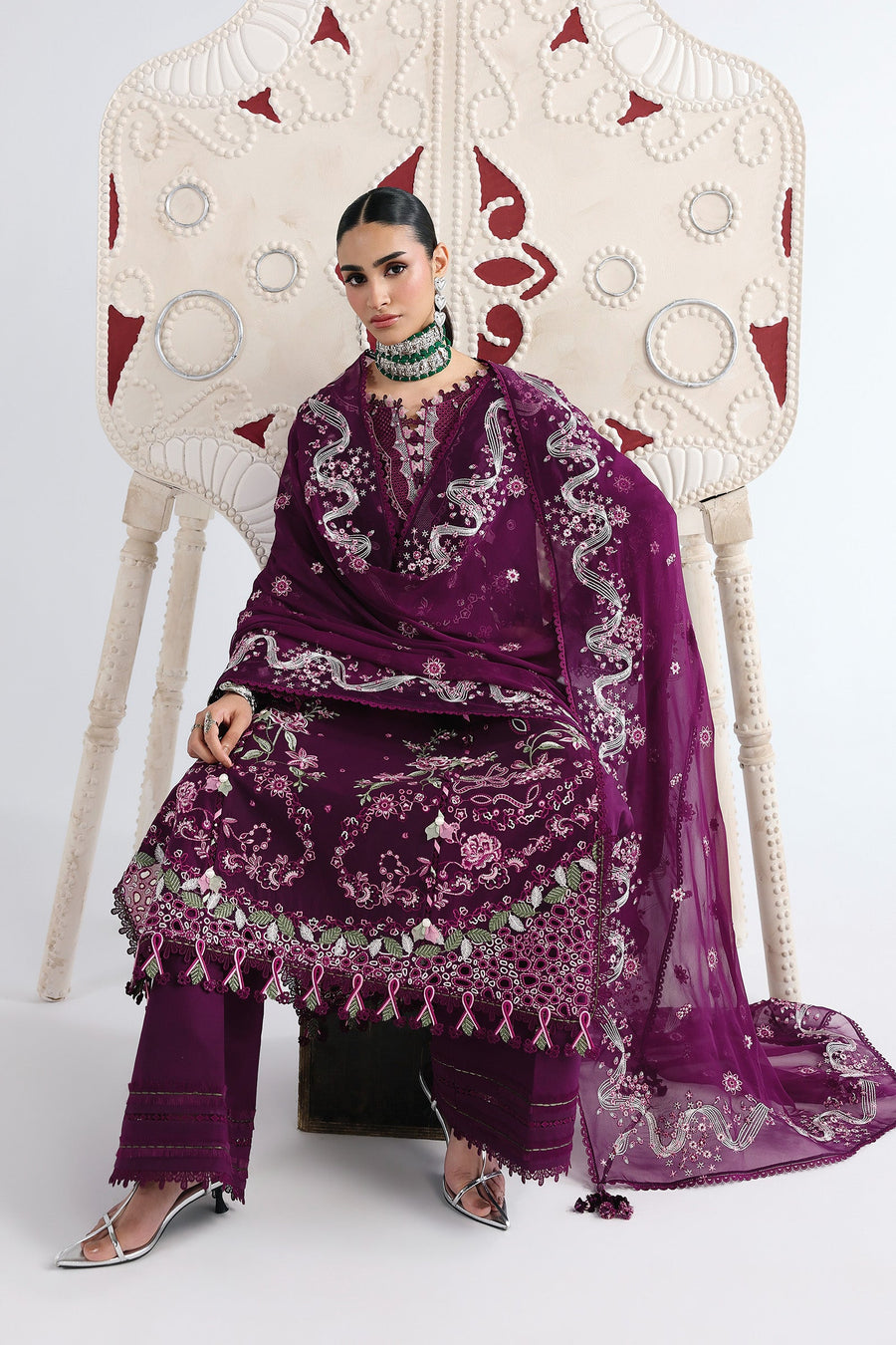 Qalamkar Festive Embroidered Lawn Unstitched 3Pc Suit QFL-10 TRESA