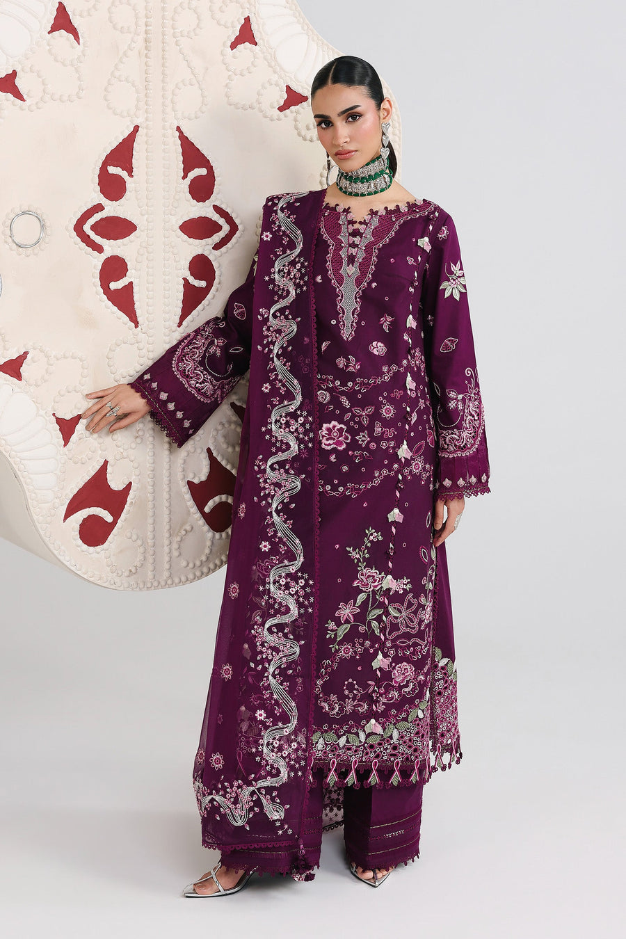 Qalamkar Festive Embroidered Lawn Unstitched 3Pc Suit QFL-10 TRESA