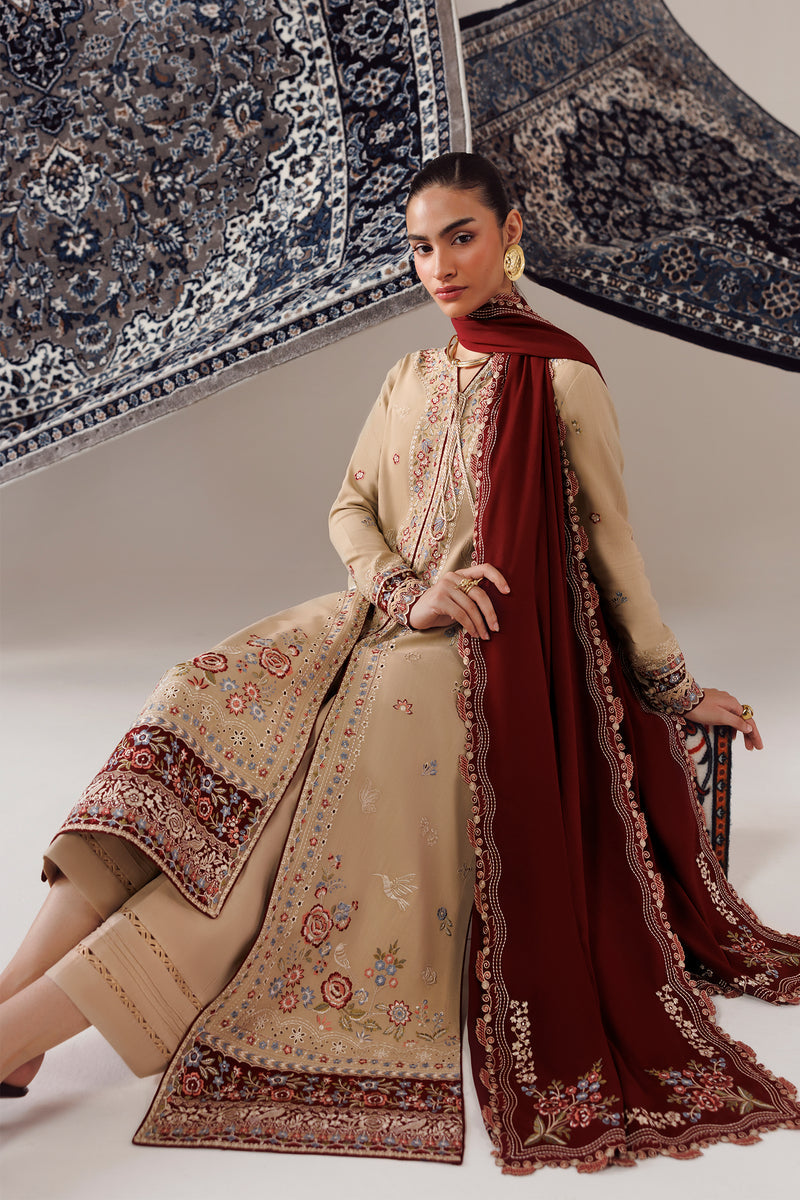 Qalamkar Qline Embroidered Linen Unstitched 3Pc Suit QLW-16 HAMNA