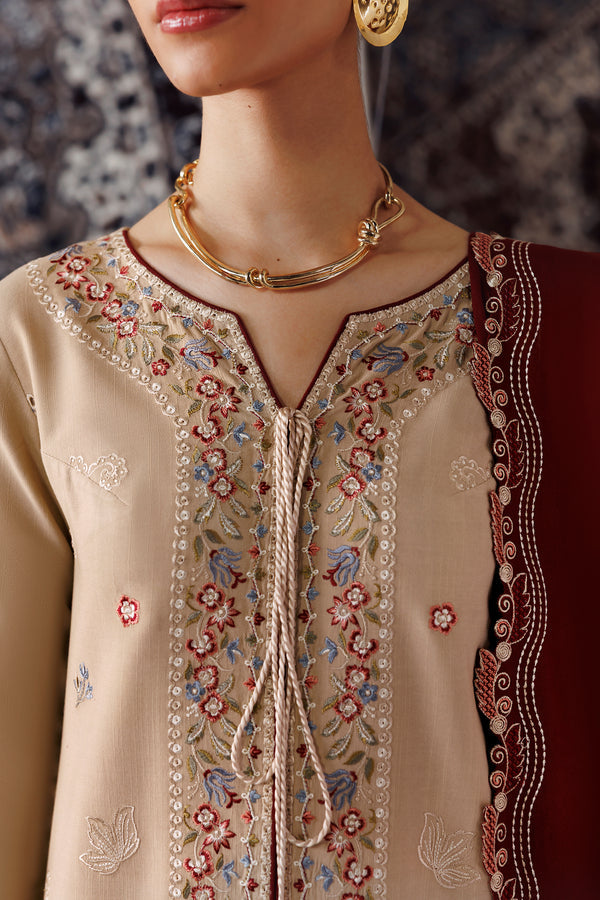 Qalamkar Qline Embroidered Linen Unstitched 3Pc Suit QLW-16 HAMNA