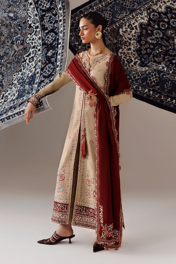 Qalamkar Qline Embroidered Linen Unstitched 3Pc Suit QLW-16 HAMNA