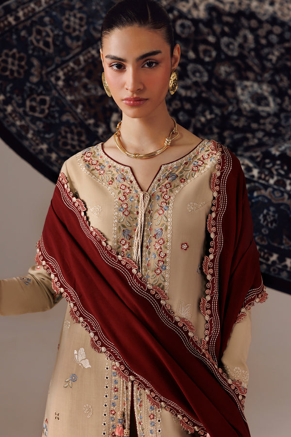 Qalamkar Qline Embroidered Linen Unstitched 3Pc Suit QLW-16 HAMNA