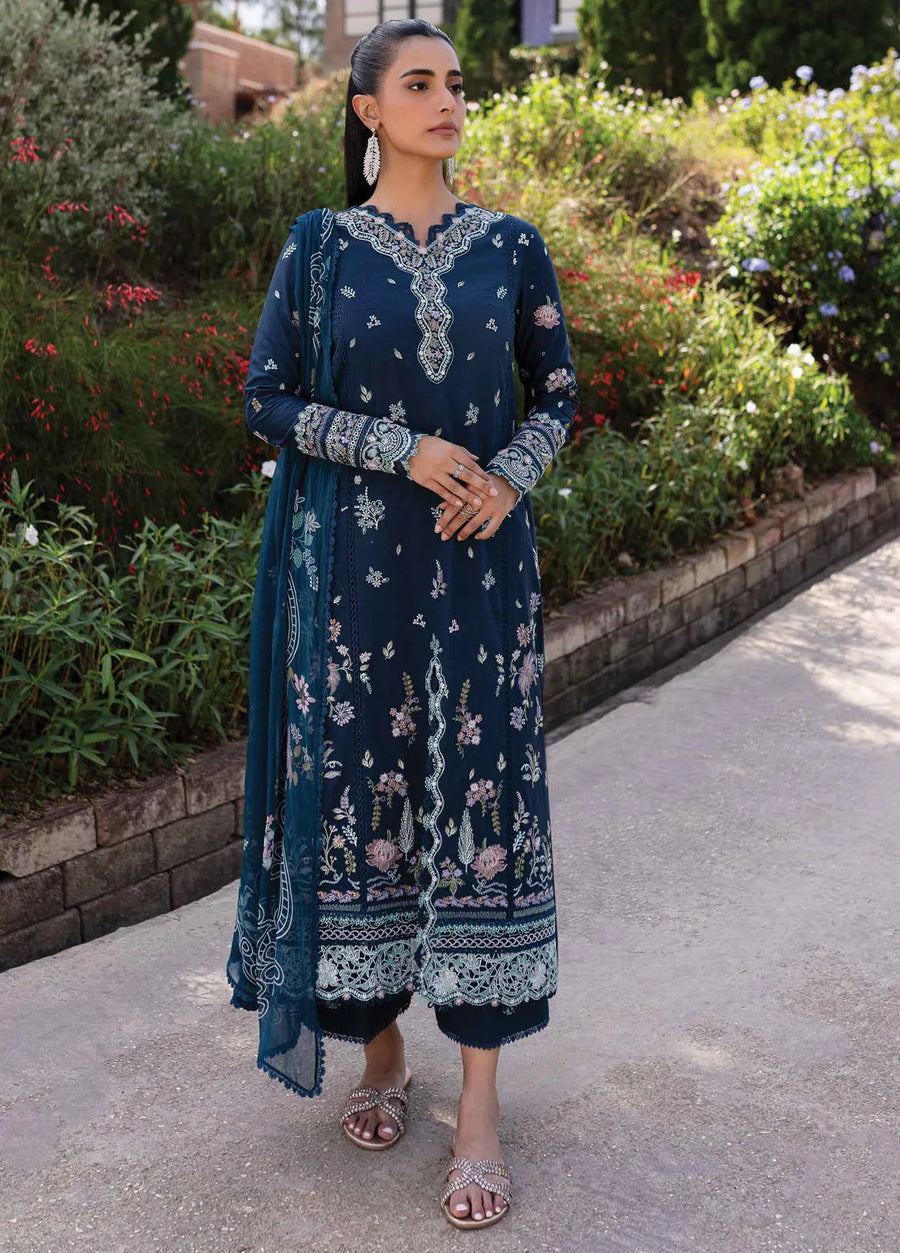 Qalamkar Qline Embroidered Lawn Unstitched 3Pc Suit QM-01 BLEU