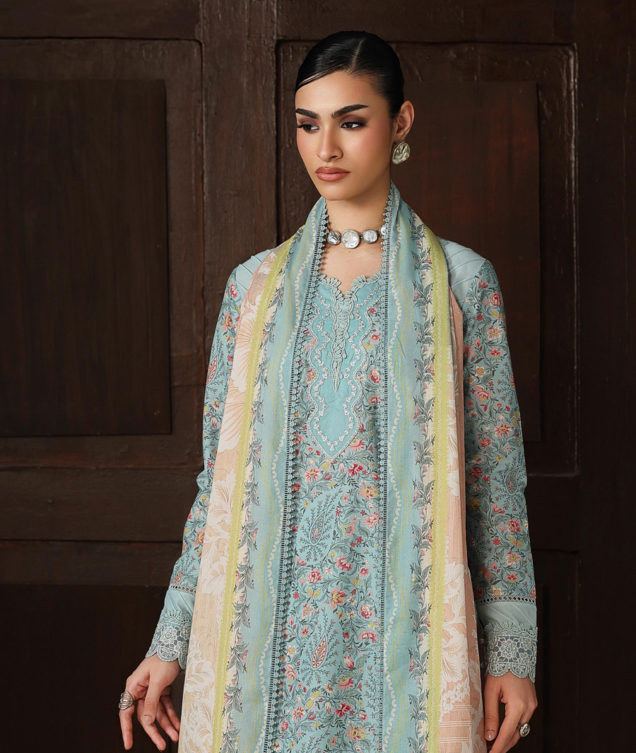 Qalamkar QPrints Embroidered Lawn Unstitched 3Pc Suit QQP-04A Nazia