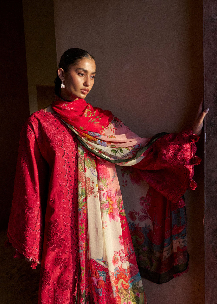 Hussain Rehar ZAN Unstitched Embroidered Lawn 3Pc Suit - Qermez