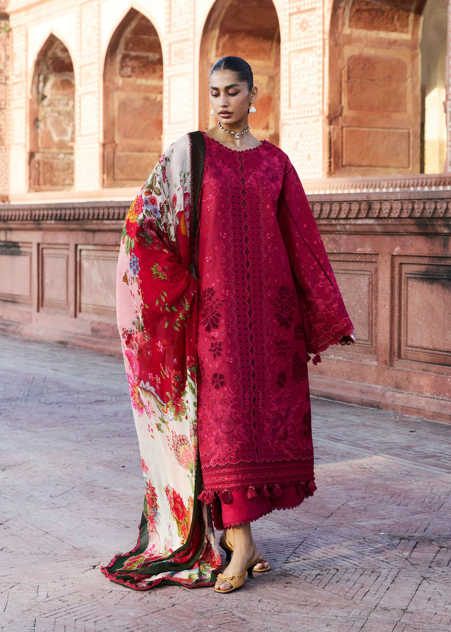Hussain Rehar ZAN Unstitched Embroidered Lawn 3Pc Suit - Qermez