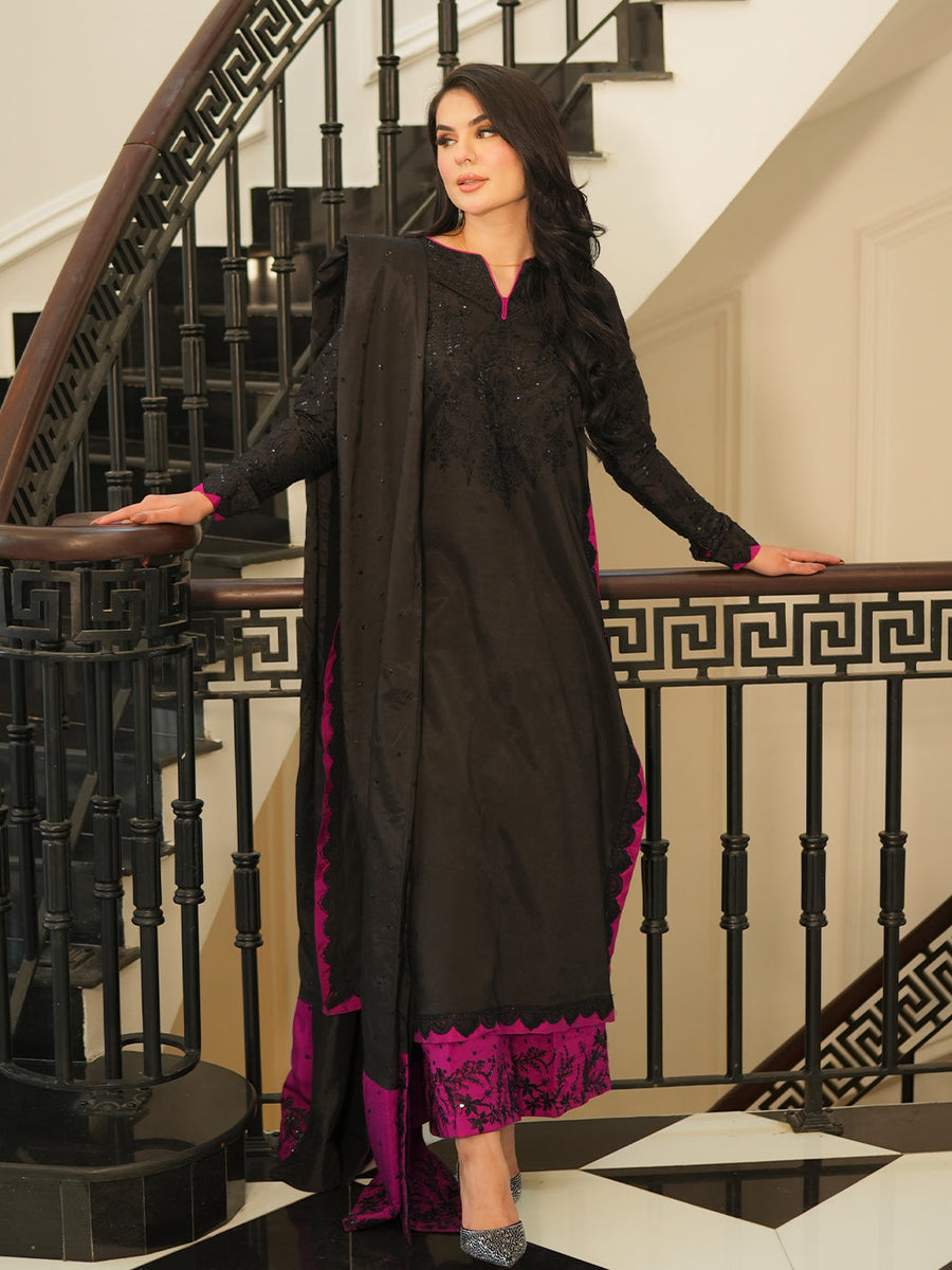 Faiza Faisal Mayal Festive Pret Embroidered Raw Silk 3Pc Suit - RANIA