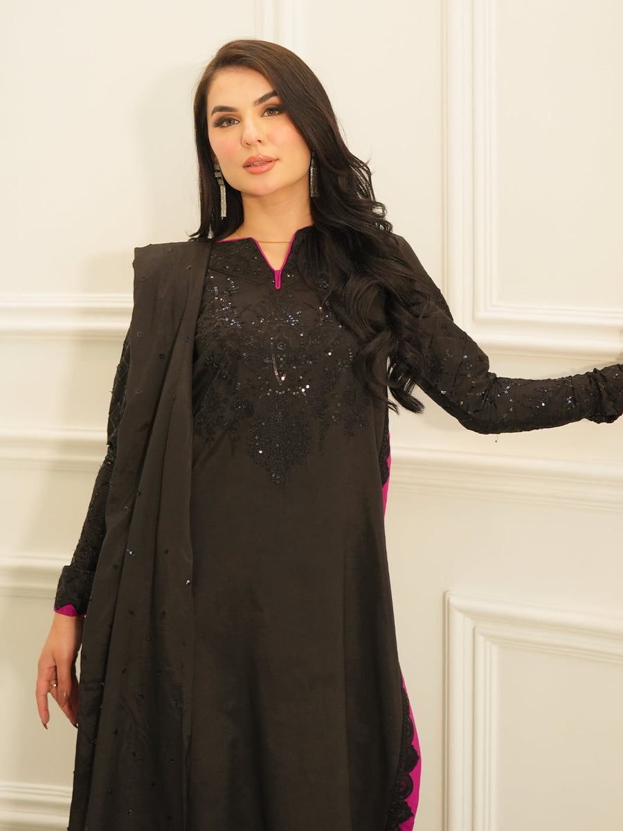 Faiza Faisal Mayal Festive Pret Embroidered Raw Silk 3Pc Suit - RANIA