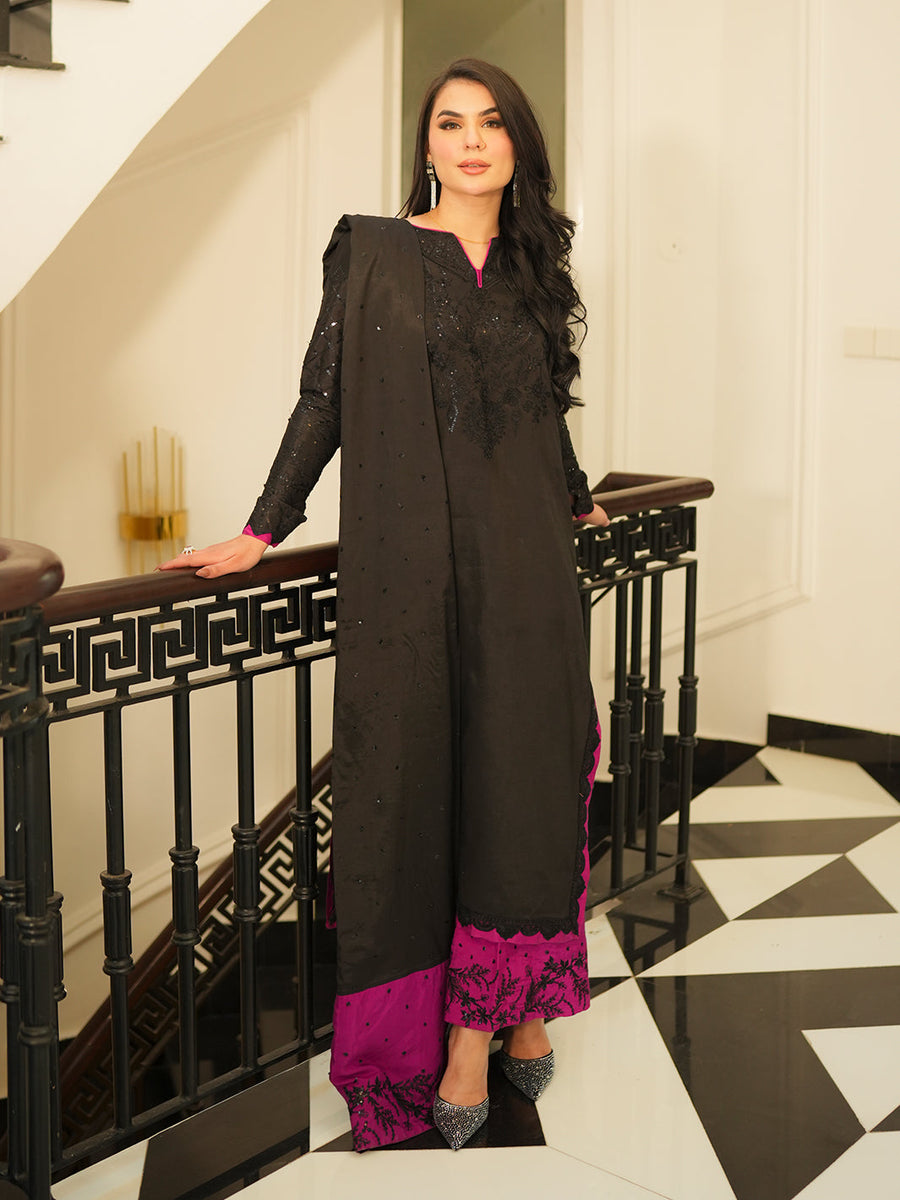 Faiza Faisal Mayal Festive Pret Embroidered Raw Silk 3Pc Suit - RANIA